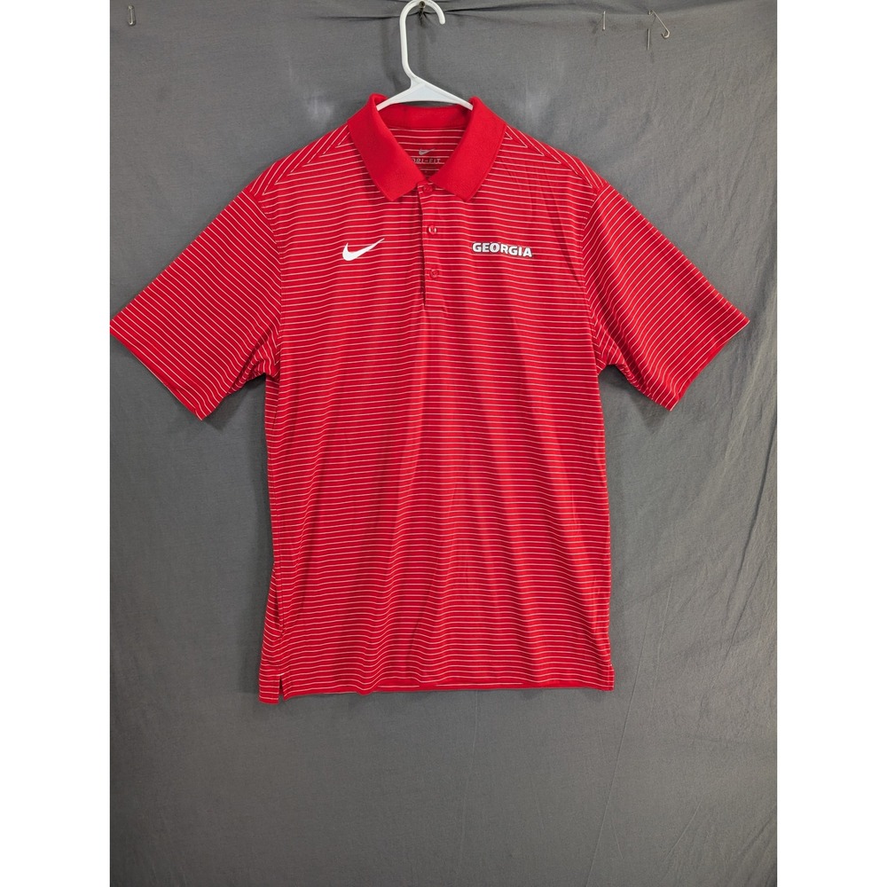 Nike Georgia Bulldogs Mens Red White Striped Dri-FIT Polo Shirt 31231X-GG1 M